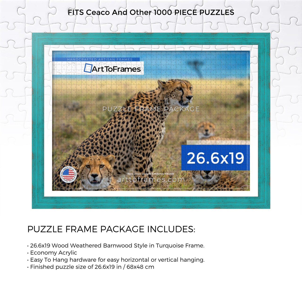 ArtToFrames 26.6x19 INCH / 68x48 CM Puzzle Frame for 1000 piece Puzzles.This 1.50 Inch Custom Wood Frame for Puzzles Comes with Economy Acrylic, Available in Multiple Colors